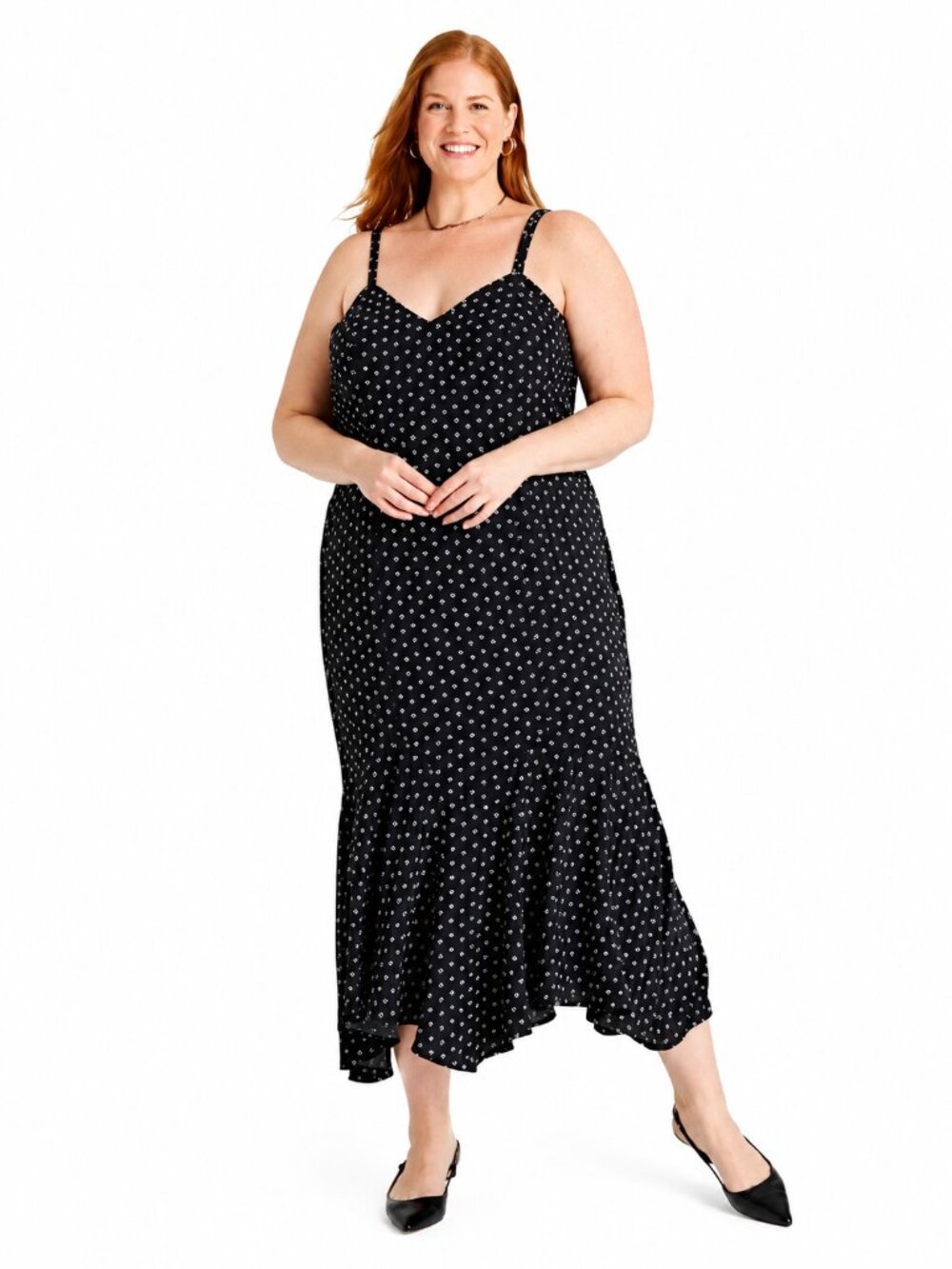 Ava & Viv Dress Black Daisy Polka Dot Mermaid Spaghetti Strap V-Neck NWT XXL